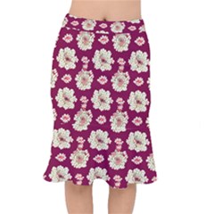 Retro 1880s Flowers Pattern Short Mermaid Skirt by violetheavensky