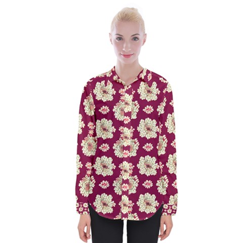 Retro 1880s Flowers Pattern Womens Long Sleeve Shirt by violetheavensky