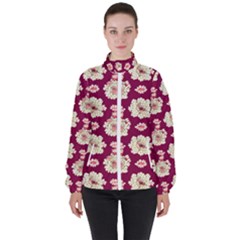 Retro 1880s Flowers Pattern Women s High Neck Windbreaker by violetheavensky