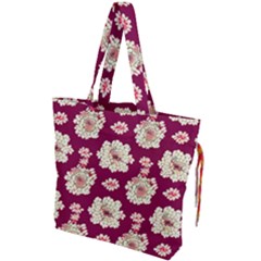 Retro 1880s Flowers Pattern Drawstring Tote Bag by violetheavensky