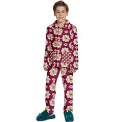 Retro 1880s Flowers Pattern Kids  Long Sleeve Velvet Pajamas Set by violetheavensky