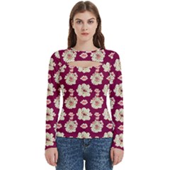 Retro 1880s Flowers Pattern Women s Cut Out Long Sleeve T-shirt by violetheavensky