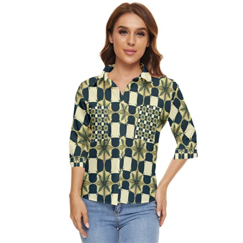 Royal Fractal Pattern Women s Quarter Sleeve Pocket Shirt by violetheavensky