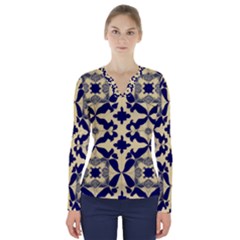 Royal Fractal Pattern 3 V-neck Long Sleeve Top by violetheavensky