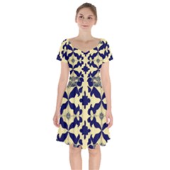 Royal Fractal Pattern 3 Short Sleeve Bardot Dress by violetheavensky