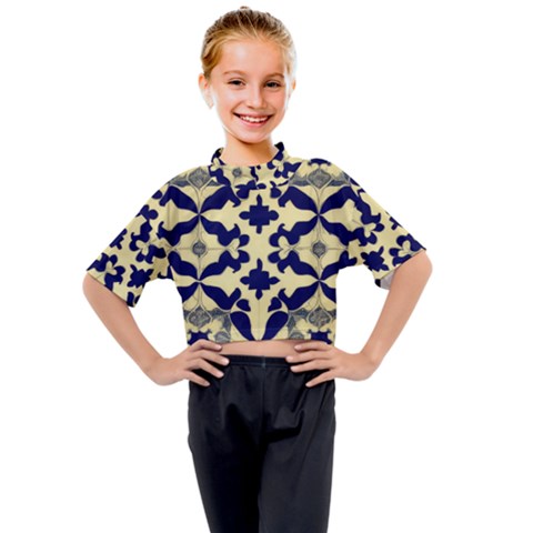 Royal Fractal Pattern 3 Kids Mock Neck T-shirt by violetheavensky