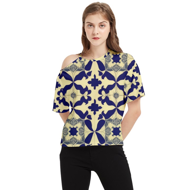 Royal Fractal Pattern 3 One Shoulder Cut Out T-Shirt