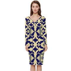 Royal Fractal Pattern 3 Long Sleeve V-neck Bodycon Dress  by violetheavensky