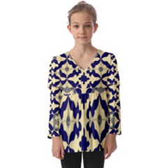 Royal Fractal Pattern 3 Kids  V Neck Casual Top by violetheavensky