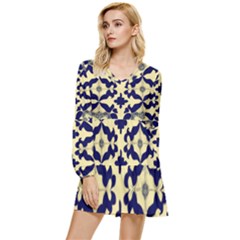 Royal Fractal Pattern 3 Tiered Long Sleeve Mini Dress by violetheavensky