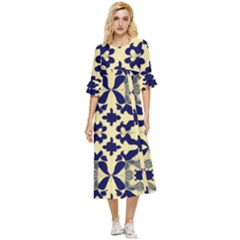 Royal Fractal Pattern 3 Double Cuff Midi Dress by violetheavensky