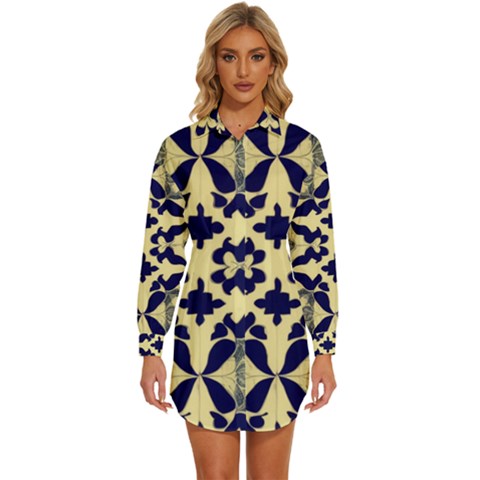 Royal Fractal Pattern 3 Womens Long Sleeve Shirt Dress by violetheavensky