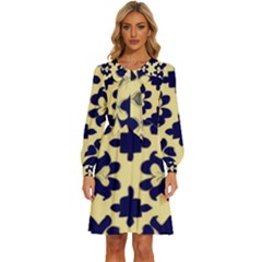 Royal Fractal Pattern 3 Women s Round Neck Long Sleeve Bow Deco Dress by violetheavensky