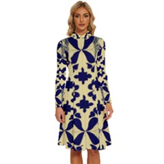 Royal Fractal Pattern 3 Long Sleeve Shirt Collar A-line Dress by violetheavensky