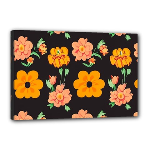 Retro 40s 50s Flowers Pattern Halloween 3 Canvas 18  X 12  (stretched) by violetheavensky