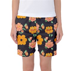 Retro 40s 50s Flowers Pattern Halloween 3 Women s Basketball Shorts by violetheavensky