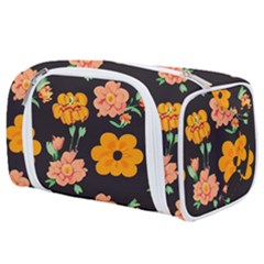 Retro 40s 50s Flowers Pattern Halloween 3 Toiletries Pouch by violetheavensky