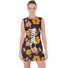 Retro 40s 50s Flowers Pattern Halloween 3 Lace Up Front Bodycon Dress by violetheavensky