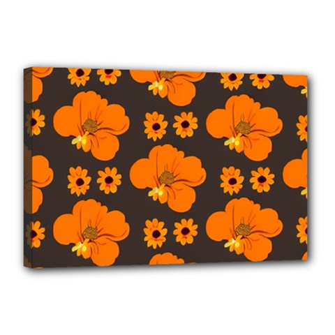 Retro 40s 50s Flowers Pattern Halloween 2 Canvas 18  X 12  (stretched) by violetheavensky