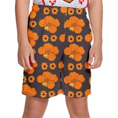 Retro 40s 50s Flowers Pattern Halloween 2 Kids  Basketball Shorts by violetheavensky