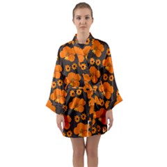 Retro 40s 50s Flowers Pattern Halloween 2 Long Sleeve Satin Kimono by violetheavensky