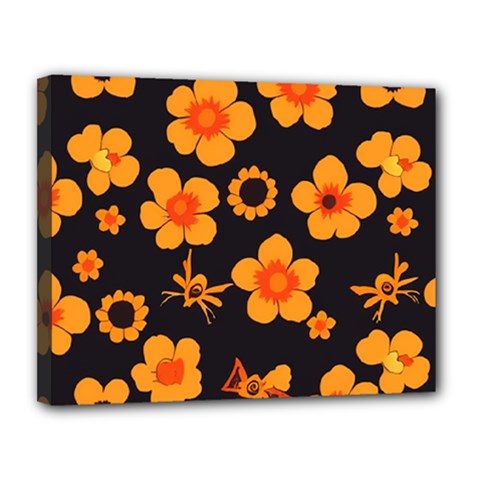 Retro 40s 50s Flowers Pattern Halloween Canvas 14  X 11  (stretched) by violetheavensky