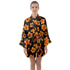 Retro 40s 50s Flowers Pattern Halloween Long Sleeve Satin Kimono by violetheavensky