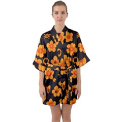 Retro 40s 50s Flowers Pattern Halloween Half Sleeve Satin Kimono  by violetheavensky