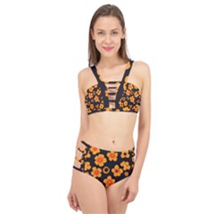 Retro 40s 50s Flowers Pattern Halloween Cage Up Bikini Set by violetheavensky