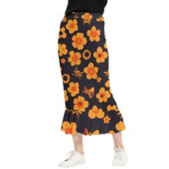 Retro 40s 50s Flowers Pattern Halloween Maxi Fishtail Chiffon Skirt by violetheavensky