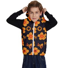 Retro 40s 50s Flowers Pattern Halloween Kids  Stylish Hooded Puffer Vest by violetheavensky