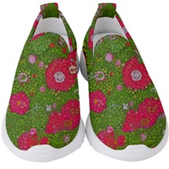 Mid Century Retro Floral 1970s 1960s Pattern 88 Kids  Slip On Sneakers by violetheavensky