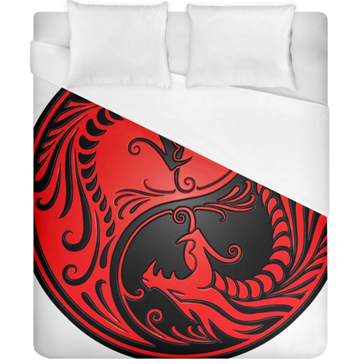 Red Yin Yang Dragons Duvet Cover (California King Size)