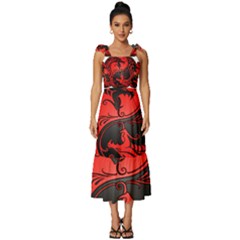 Red Yin Yang Dragons Tie-strap Tiered Midi Chiffon Dress by JeffBartels