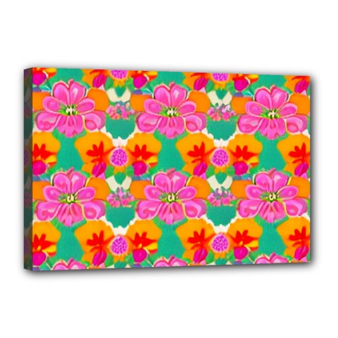 Retro 40s 50s Mexico Flowers Pattern Canvas 18  X 12  (stretched) by violetheavensky