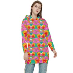 Retro 40s 50s Mexico Flowers Pattern Women s Long Oversized Pullover Hoodie by violetheavensky