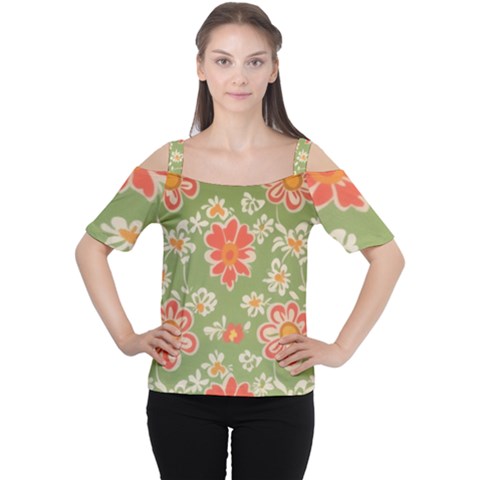 Retro 40s 50s Mexico Flowers Pattern 3 Cutout Shoulder T-shirt by violetheavensky