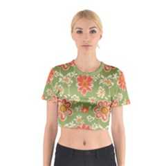 Retro 40s 50s Mexico Flowers Pattern 3 Cotton Crop Top by violetheavensky