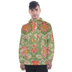 Retro 40s 50s Mexico Flowers Pattern 3 Men s Front Pocket Pullover Windbreaker by violetheavensky