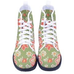 Retro 40s 50s Mexico Flowers Pattern 3 Kid s High-top Canvas Sneakers by violetheavensky