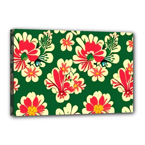 Retro 40s 50s Mexico Flowers Pattern 2 Canvas 18  X 12  (stretched) by violetheavensky