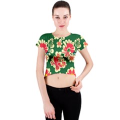 Retro 40s 50s Mexico Flowers Pattern 2 Crew Neck Crop Top by violetheavensky