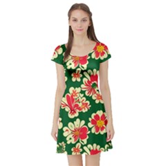 Retro 40s 50s Mexico Flowers Pattern 2 Short Sleeve Skater Dress by violetheavensky