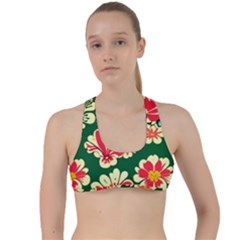 Retro 40s 50s Mexico Flowers Pattern 2 Criss Cross Racerback Sports Bra by violetheavensky