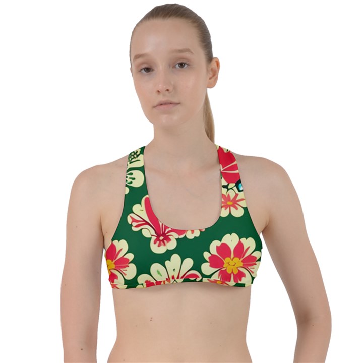 Retro 40s 50s Mexico Flowers Pattern 2 Criss Cross Racerback Sports Bra