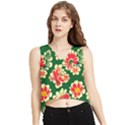 Retro 40s 50s Mexico Flowers Pattern 2 V-Neck Cropped Tank Top View1