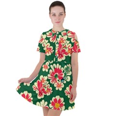 Retro 40s 50s Mexico Flowers Pattern 2 Short Sleeve Shoulder Cut Out Dress  by violetheavensky