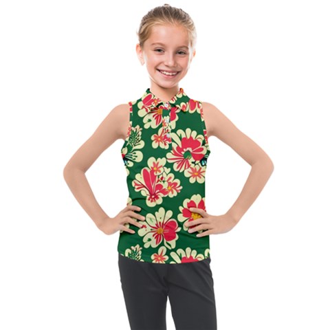 Retro 40s 50s Mexico Flowers Pattern 2 Kids  Sleeveless Polo T-shirt by violetheavensky