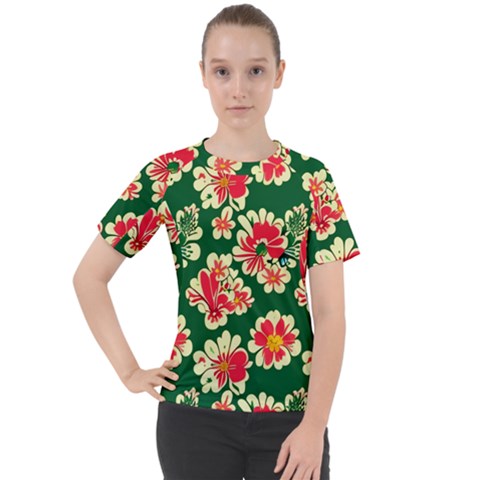 Retro 40s 50s Mexico Flowers Pattern 2 Women s Sport Raglan T-shirt by violetheavensky