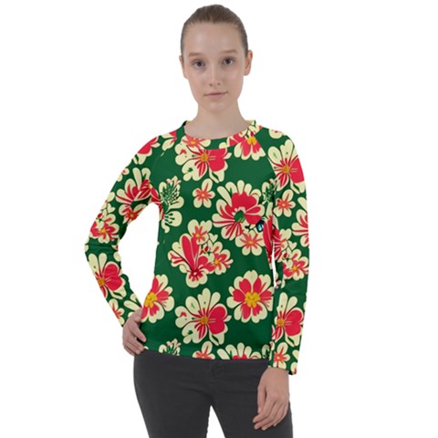 Retro 40s 50s Mexico Flowers Pattern 2 Women s Long Sleeve Raglan T-shirt by violetheavensky